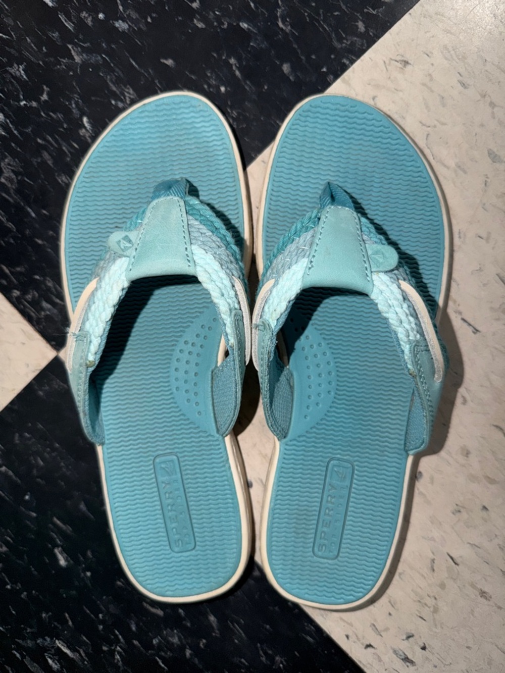 Sperry Aqua/Turquoise Braided Strap Flip Flops